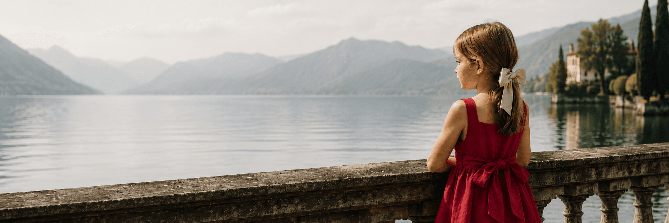 Una bambina Farway Milano osserva il lago di Como