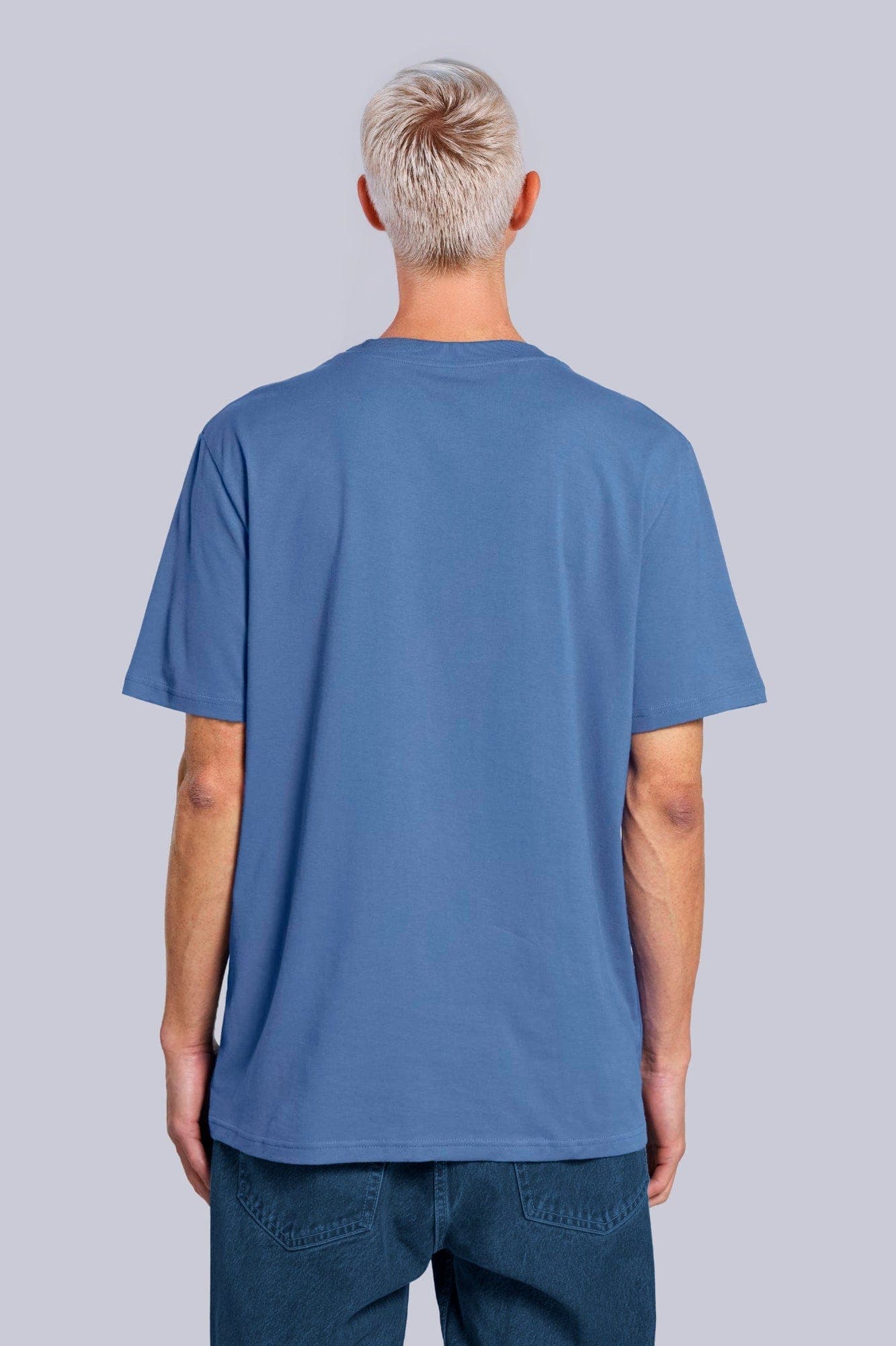 T-shirt classica in cotone organico Blu e azzurro intenso Back di Farway Milano