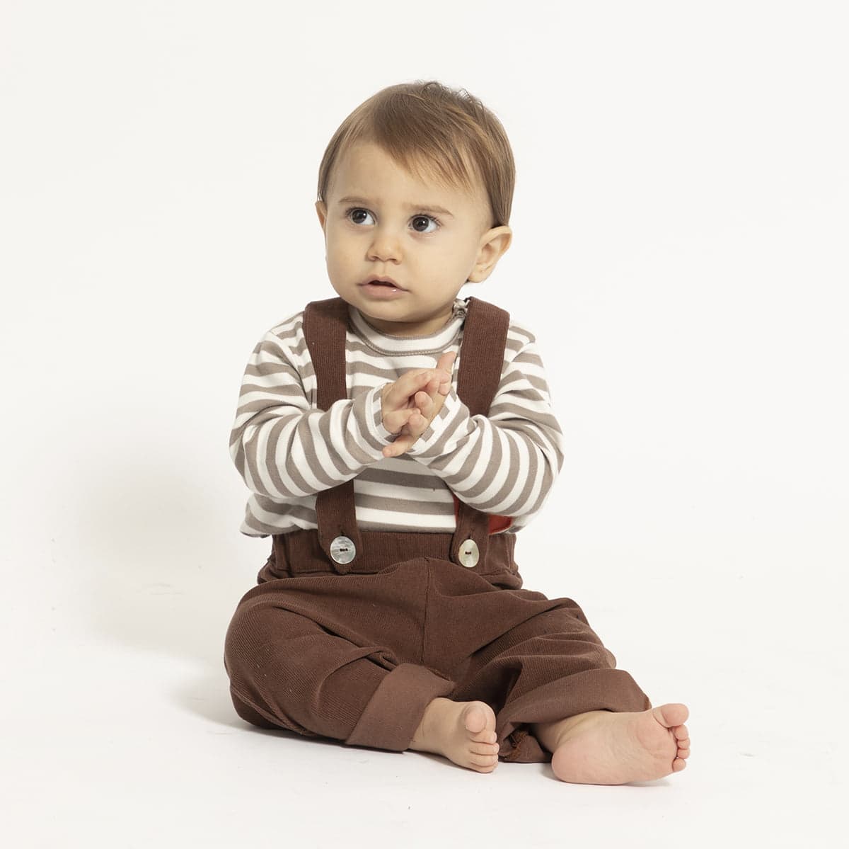 T-shirt a righe con taschino Marrone e mocha Front di Farway Milano