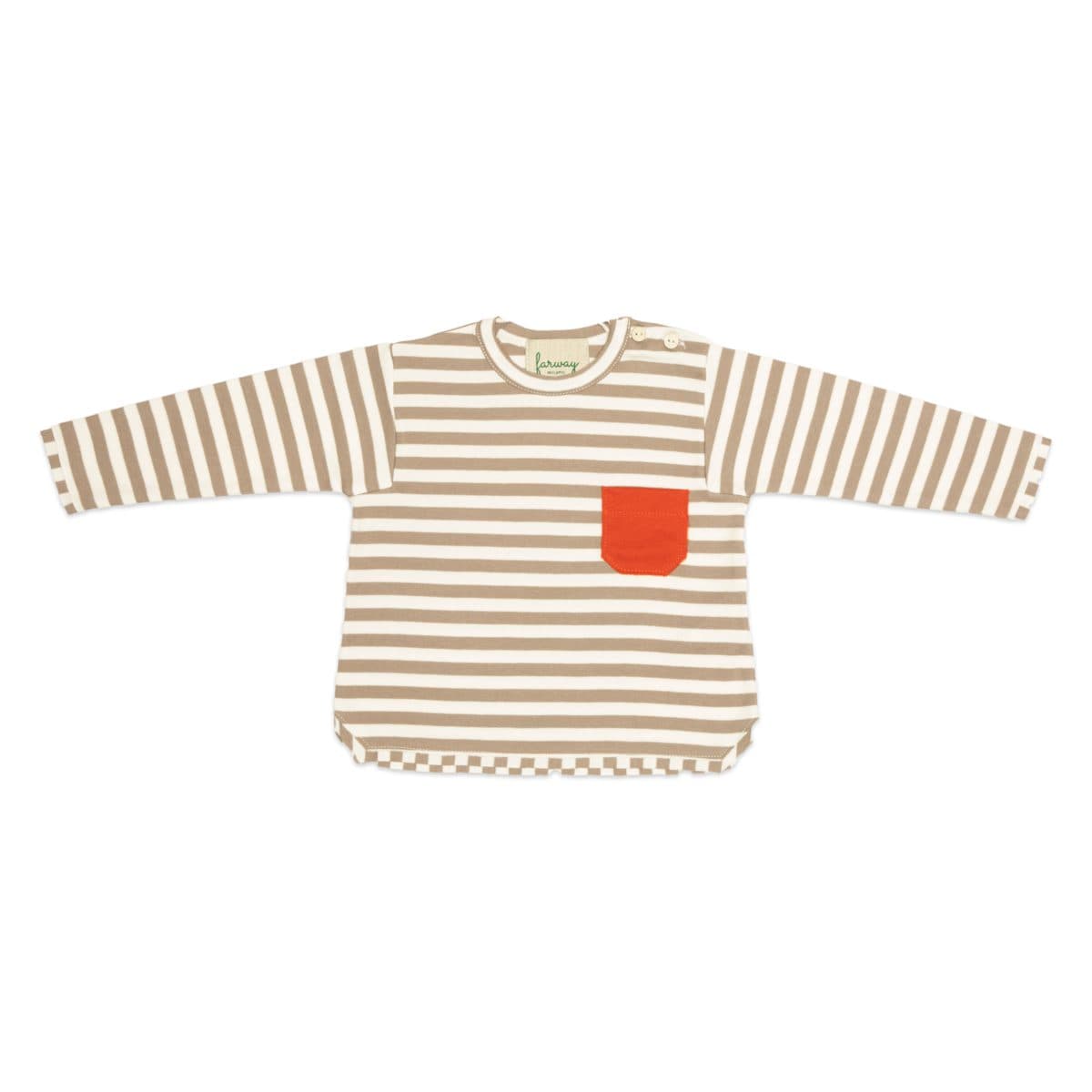 T-shirt a righe con taschino Marrone e mocha still life front di Farway Milano