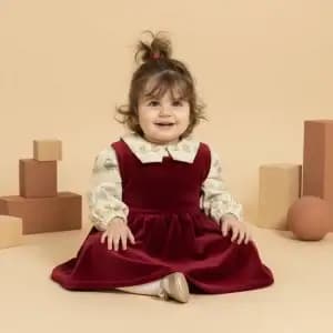 Abito da cerimonia in velluto Bordeaux e mattone Front