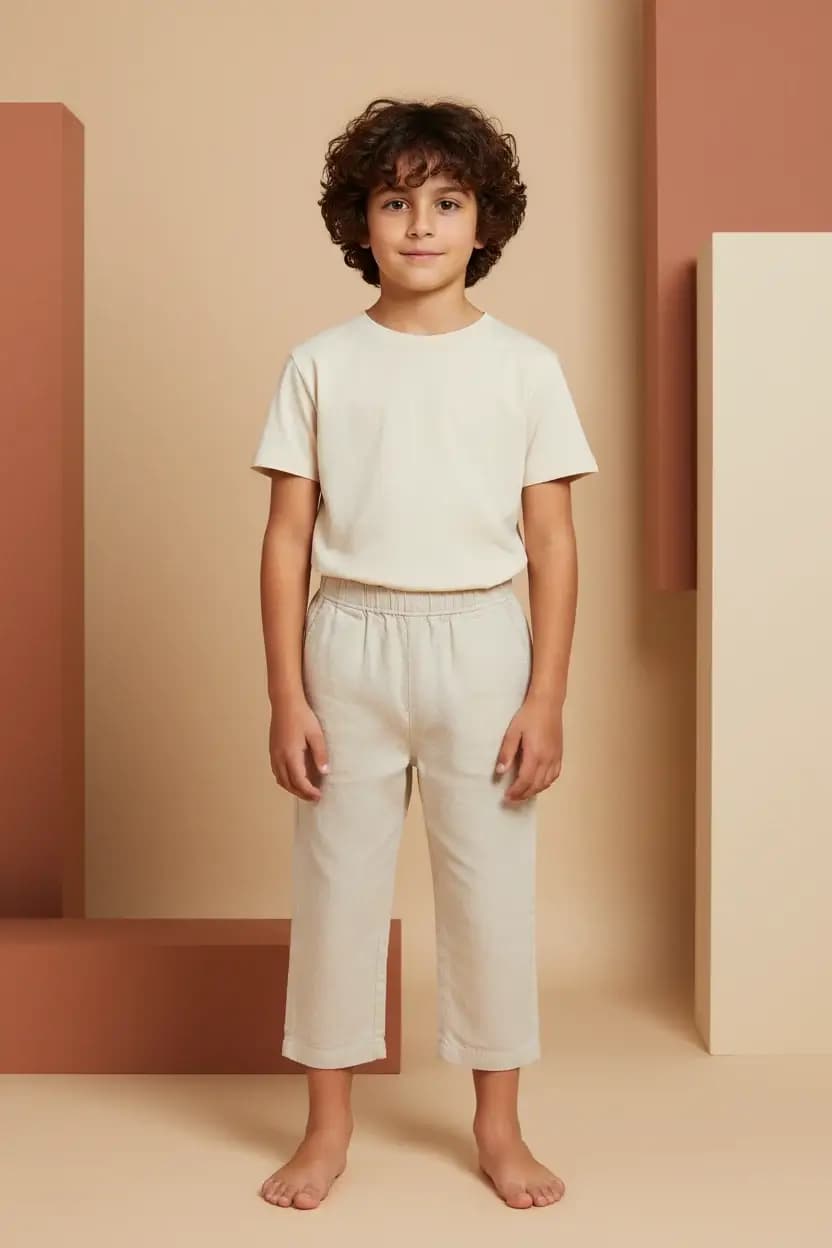 T-shirt Bimbi Unisex Ecru e lino naturale Front