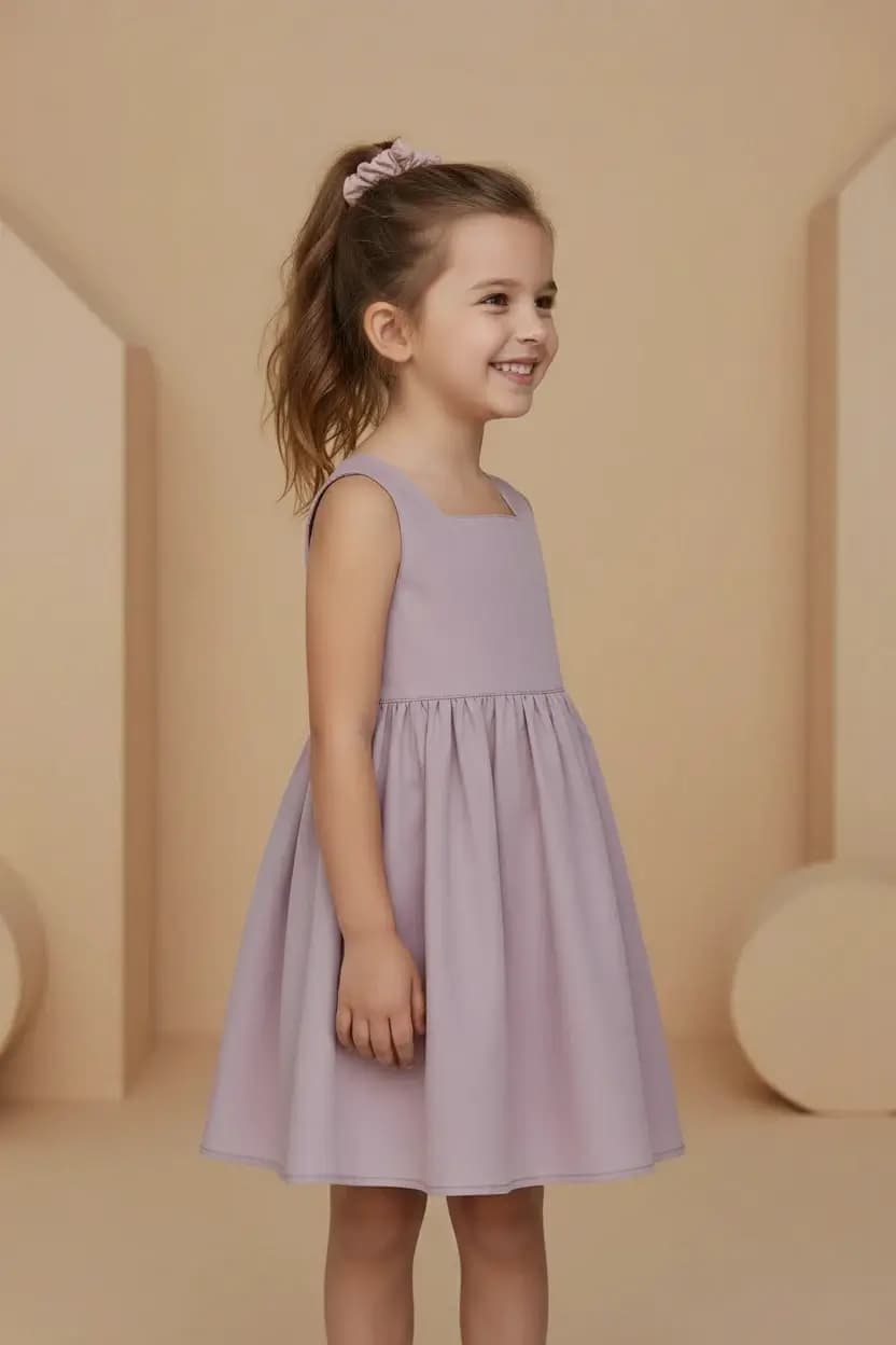 Abito Charlotte smanicato in popeline Rosa cipria e nude Side