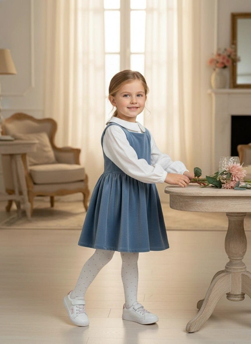 Abito Anjeliy Smanicato in velluto Azzurro polvere e denim Cerimonia in famiglia di Farway Milano